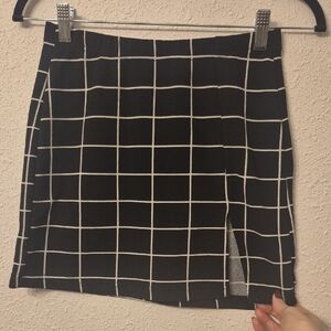 Preppy Y2K Black and White Checkered Women's Slit Mini Skirt